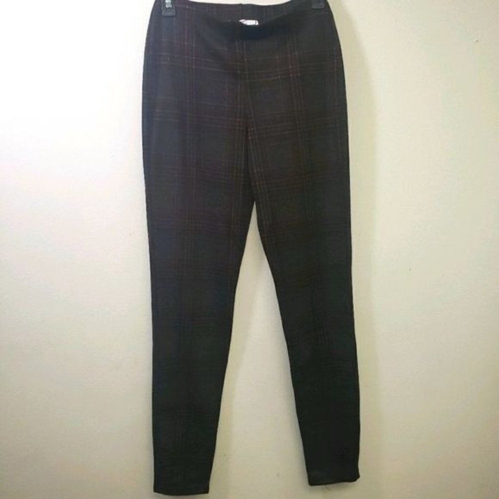 HIPPIE ROSE WOMEN'S JUNIOR FIT PLAID PULL ON PONTE PANTS PLAID GRAY 